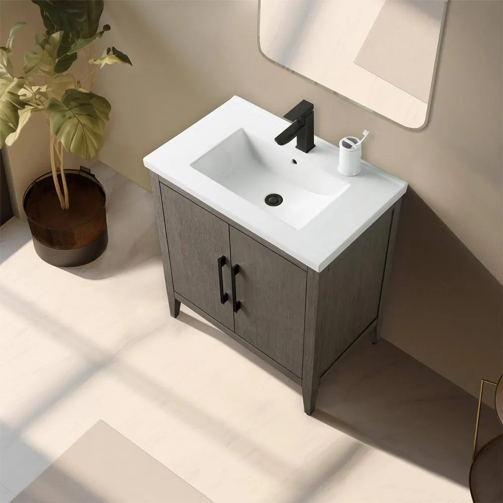 Vanity Art 30 in. W x 18.5 in D x 34 in. H Single-Sink Bathroom Vanity Cabinet in Driftwood Gray with Ceramic Top in White, photo 8 of 13