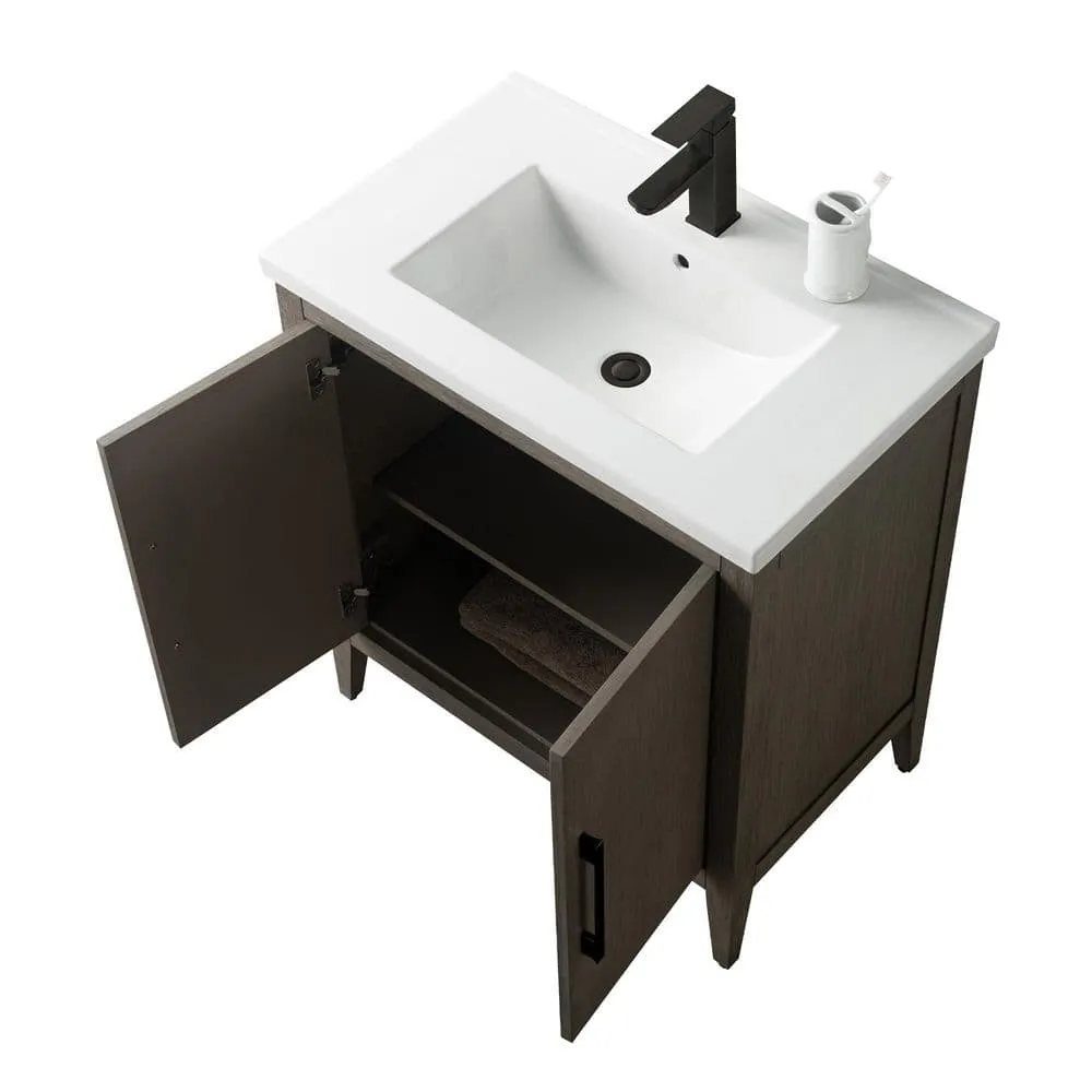 Vanity Art 30 in. W x 18.5 in. D x 34 in. H Single-Sink Bathroom Vanity Cabinet in Driftwood Gray with White Ceramic Top, photo 4 of 8