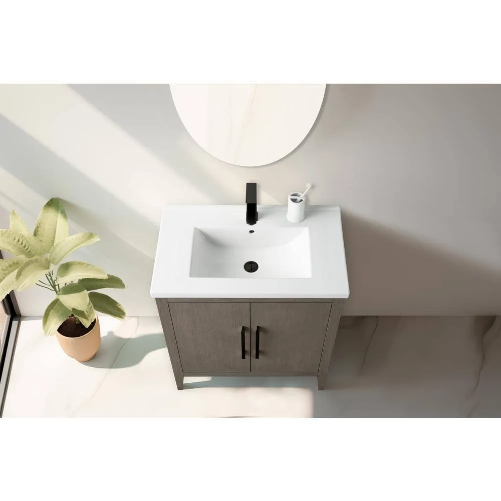 Vanity Art 30 in. W x 18.5 in D x 34 in. H Single-Sink Bathroom Vanity Cabinet in Driftwood Gray with Ceramic Top in White, photo 3 of 13