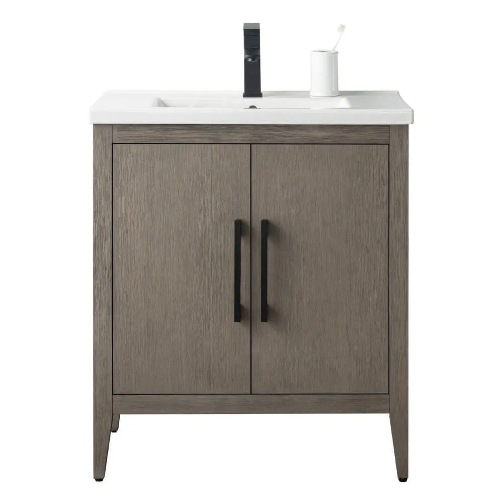 Vanity Art 30 in. W x 18.5 in. D x 34 in. H Single-Sink Bathroom Vanity Cabinet in Driftwood Gray with White Ceramic Top, photo 5 of 8