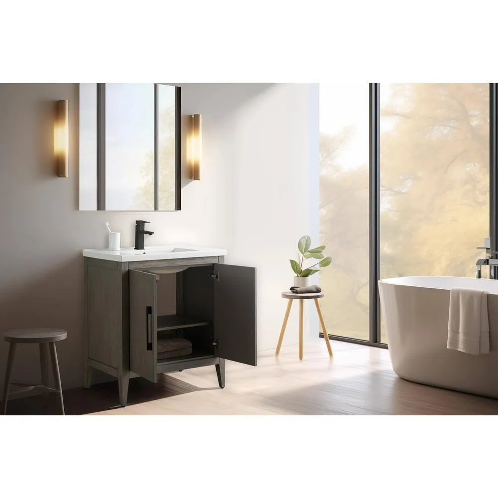 Vanity Art 30 in. W x 18.5 in D x 34 in. H Single-Sink Bathroom Vanity Cabinet in Driftwood Gray with Ceramic Top in White, photo 7 of 13