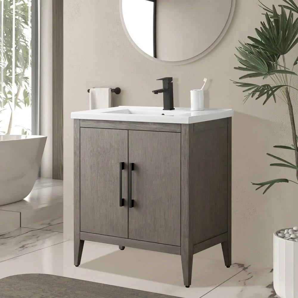 Vanity Art 30 in. W x 18.5 in. D x 34 in. H Single-Sink Bathroom Vanity Cabinet in Driftwood Gray with White Ceramic Top, photo 2 of 8