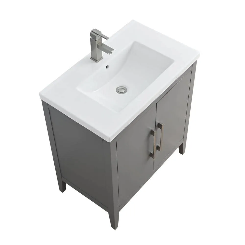 Vanity Art 30 in. W x 18.5 in D x 34 in. H Single Sink Bathroom Vanity Cabinet in Cashmere Gray with Ceramic Top, photo 10 of 14