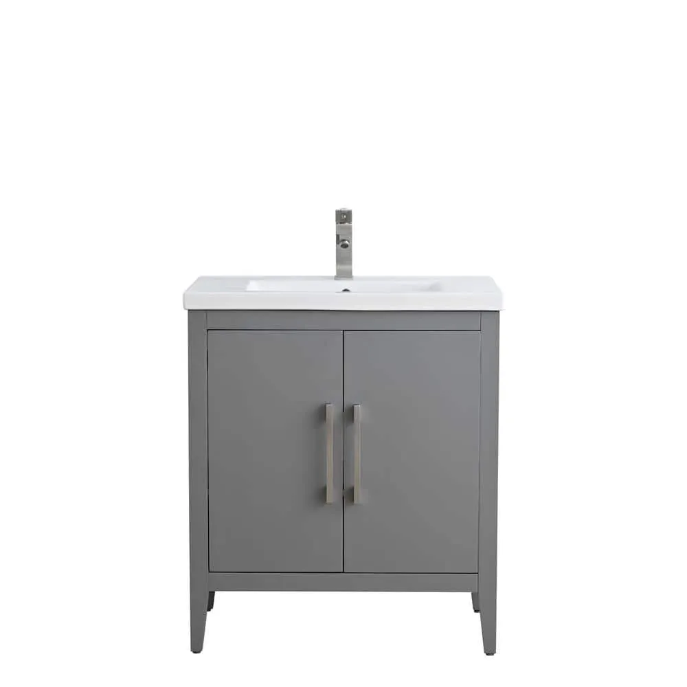 Vanity Art 30 in. W x 18.5 in D x 34 in. H Single Sink Bathroom Vanity Cabinet in Cashmere Gray with Ceramic Top, photo 9 of 14