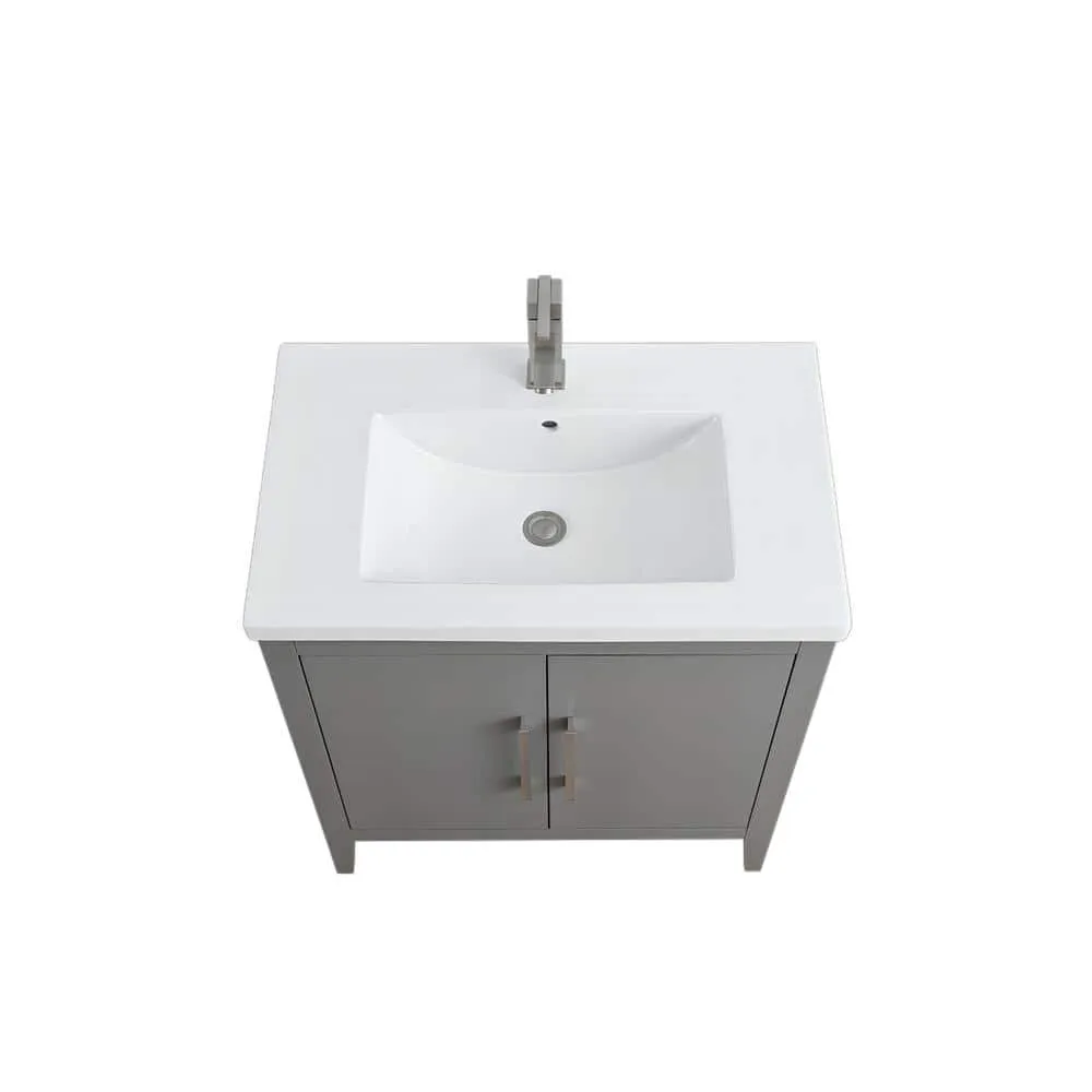 Vanity Art 30 in. W x 18.5 in D x 34 in. H Single Sink Bathroom Vanity Cabinet in Cashmere Gray with Ceramic Top, photo 7 of 14