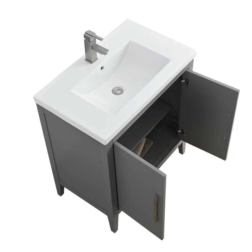 Vanity Art 30 in. W x 18.5 in D x 34 in. H Single Sink Bathroom Vanity Cabinet in Cashmere Gray with Ceramic Top, photo 4 of 14