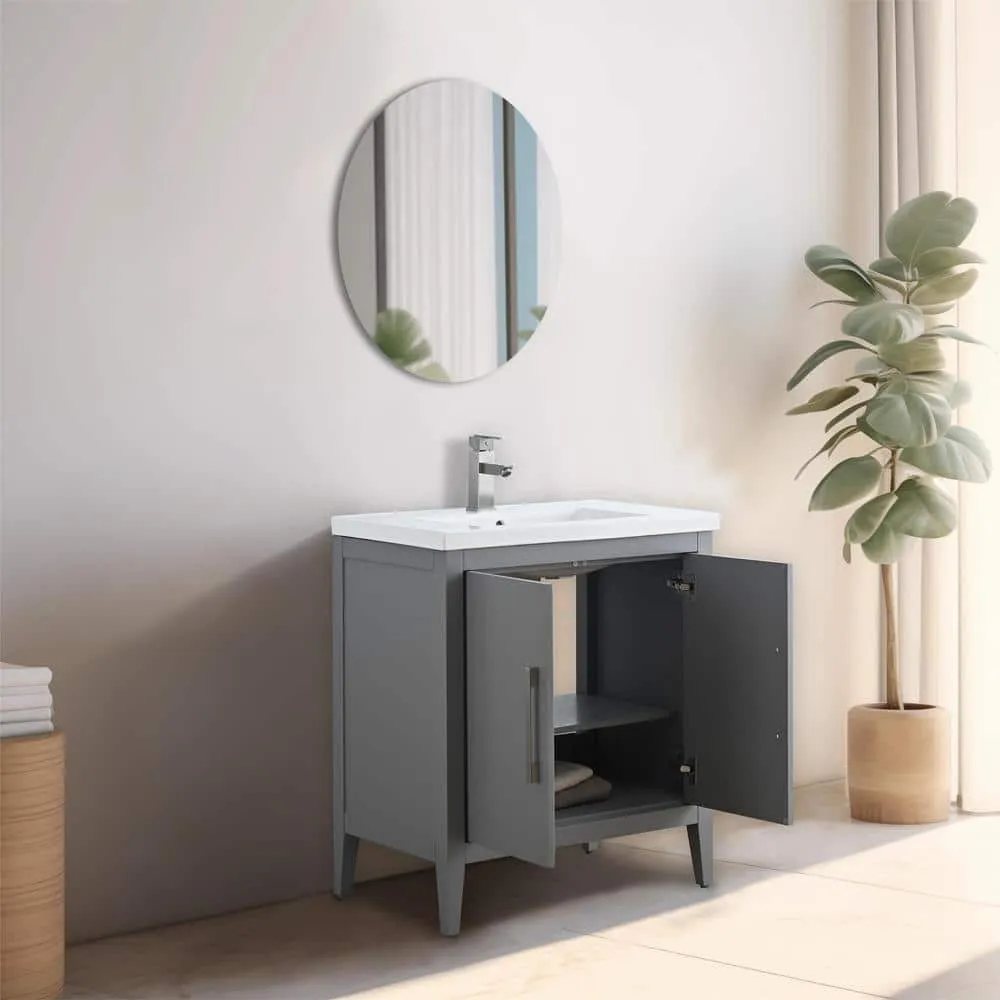 Vanity Art 30 in. W x 18.5 in D x 34 in. H Single Sink Bathroom Vanity Cabinet in Cashmere Gray with Ceramic Top, photo 8 of 14