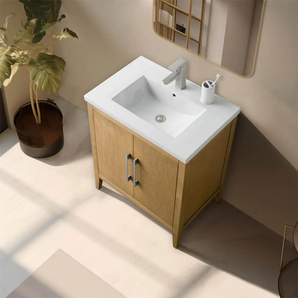 Vanity Art 30 in. W x 18.5 in D x 34 in. H Single Sink Bathroom Vanity Cabinet in Natural Oak with Ceramic Top, photo 9 of 13
