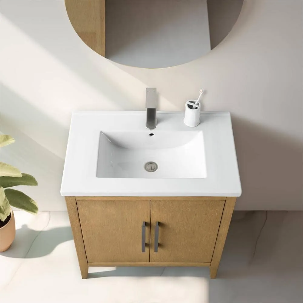 Vanity Art 30 in. W x 18.5 in D x 34 in. H Single Sink Bathroom Vanity Cabinet in Natural Oak with Ceramic Top, photo 13 of 13