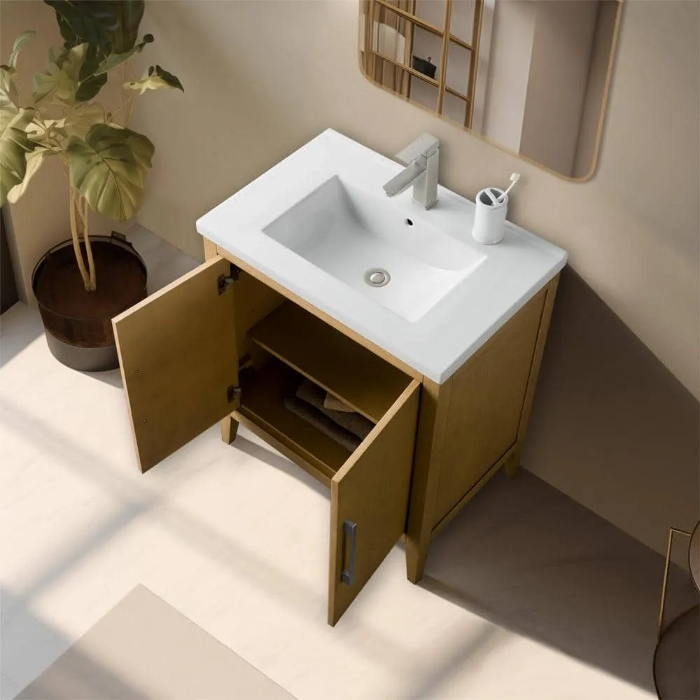 Vanity Art 30 in. W x 18.5 in D x 34 in. H Single Sink Bathroom Vanity Cabinet in Natural Oak with Ceramic Top, photo 10 of 13