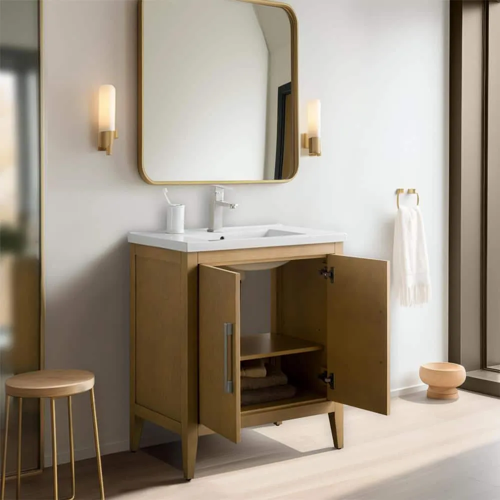 Vanity Art 30 in. W x 18.5 in D x 34 in. H Single Sink Bathroom Vanity Cabinet in Natural Oak with Ceramic Top, photo 8 of 13