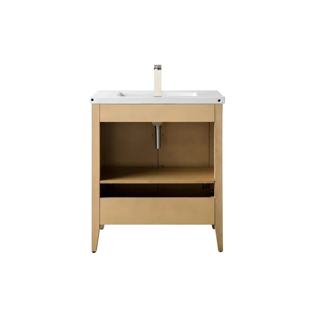 Vanity Art 30 in. W x 18.5 in D x 34 in. H Single Sink Bathroom Vanity Cabinet in Natural Oak with Ceramic Top, photo 5 of 13