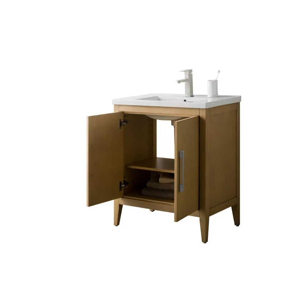 Vanity Art 30 in. W x 18.5 in D x 34 in. H Single Sink Bathroom Vanity Cabinet in Natural Oak with Ceramic Top, photo 6 of 13