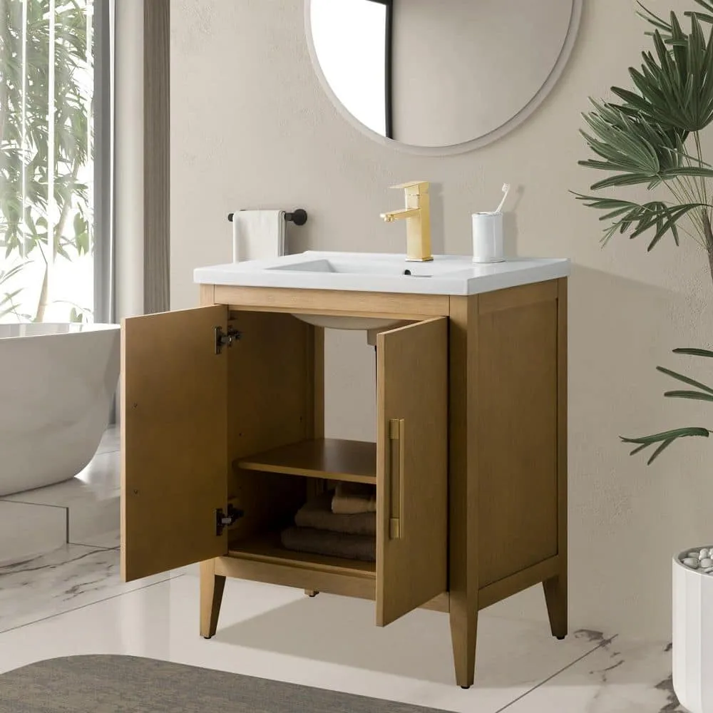 Vanity Art 30 in. W x 18.5 in. D x 34 in. H Single-Sink Bathroom Vanity Cabinet in Natural Oak with White Ceramic Top, photo 3 of 8