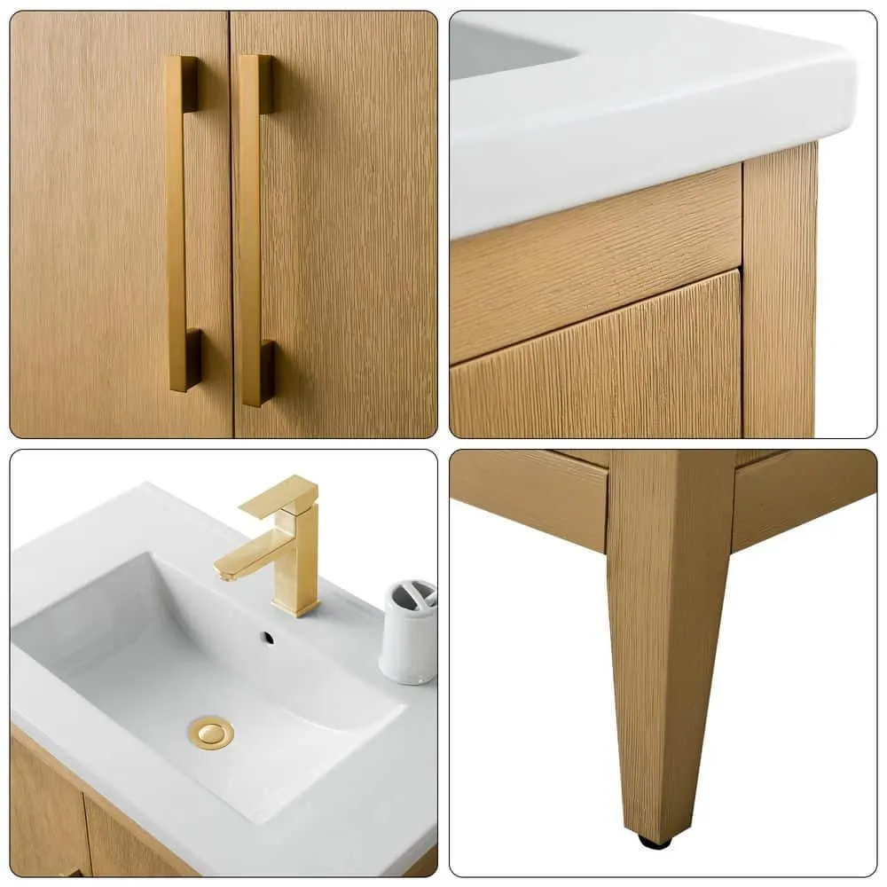 Vanity Art 30 in. W x 18.5 in. D x 34 in. H Single-Sink Bathroom Vanity Cabinet in Natural Oak with White Ceramic Top, photo 8 of 8
