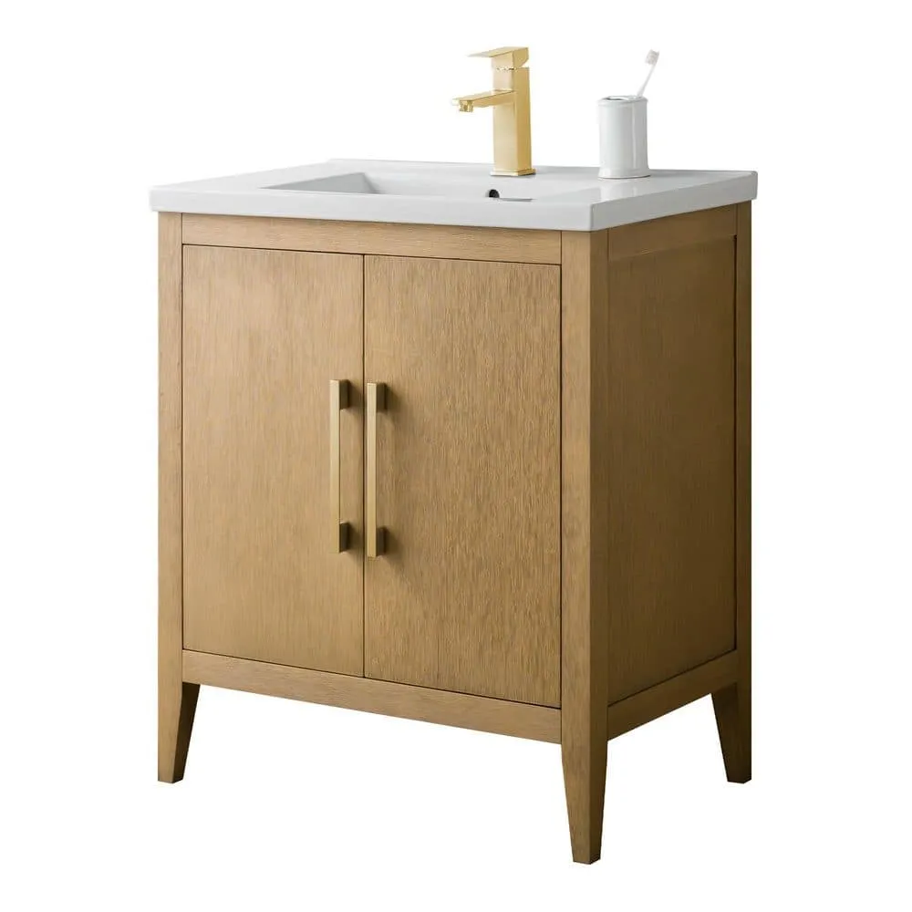 Vanity Art 30 in. W x 18.5 in. D x 34 in. H Single-Sink Bathroom Vanity Cabinet in Natural Oak with White Ceramic Top, photo 6 of 8