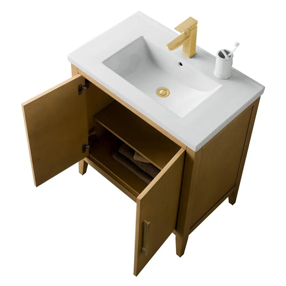 Vanity Art 30 in. W x 18.5 in. D x 34 in. H Single-Sink Bathroom Vanity Cabinet in Natural Oak with White Ceramic Top, photo 4 of 8