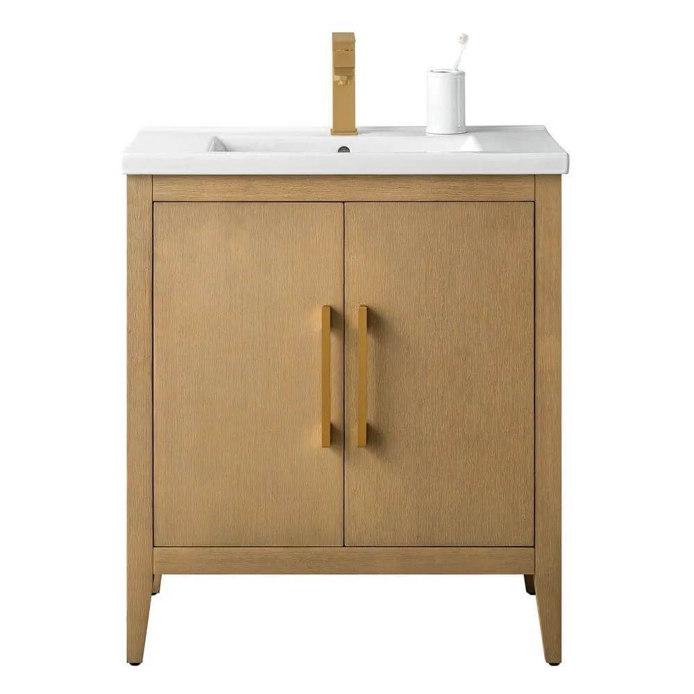 Vanity Art 30 in. W x 18.5 in. D x 34 in. H Single-Sink Bathroom Vanity Cabinet in Natural Oak with White Ceramic Top, photo 5 of 8