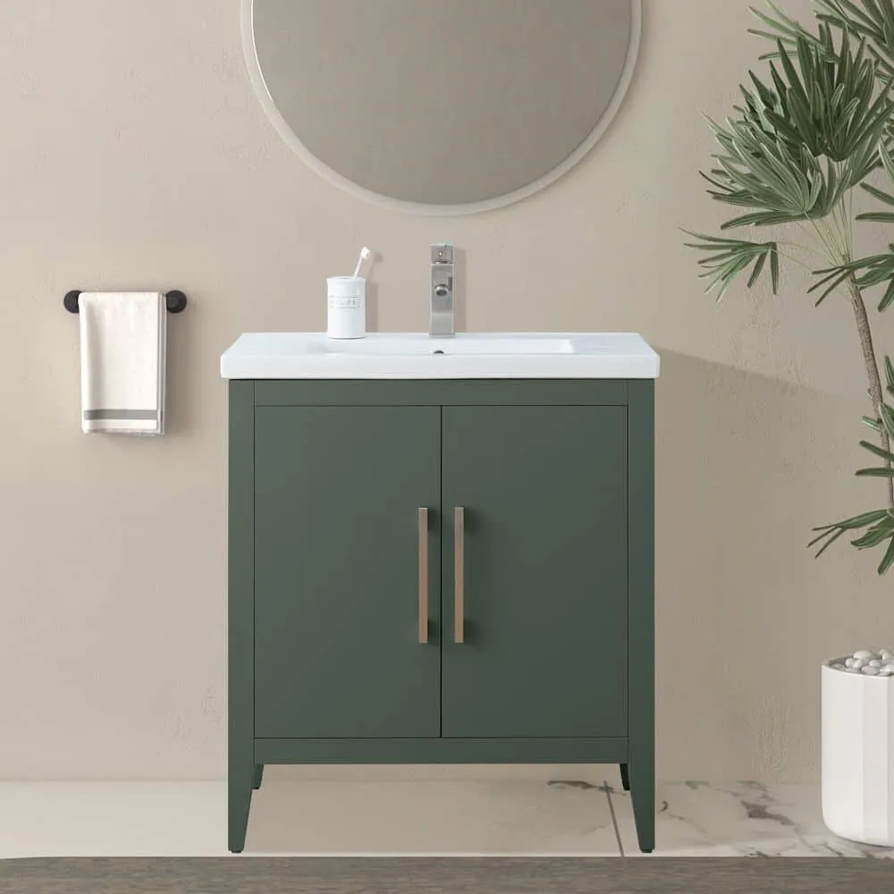 Vanity Art 30 in. W x 18.5 in D x 34 in. H Single Sink Bathroom Vanity Cabinet in Vintage Green with Ceramic Top, photo 9 of 9