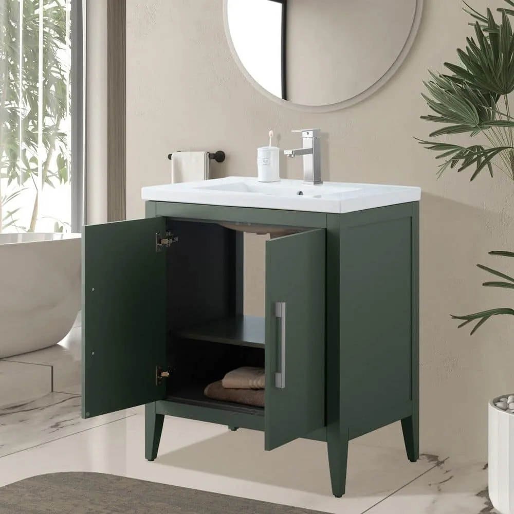 Vanity Art 30 in. W x 18.5 in. D x 34 in. H Single Sink Bathroom Vanity Cabinet in Vintage Green with Ceramic Top, photo 3 of 8