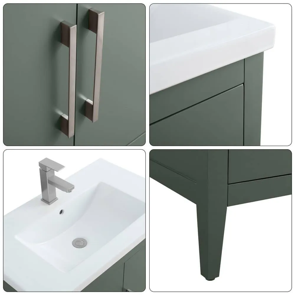 Vanity Art 30 in. W x 18.5 in D x 34 in. H Single Sink Bathroom Vanity Cabinet in Vintage Green with Ceramic Top, photo 8 of 9