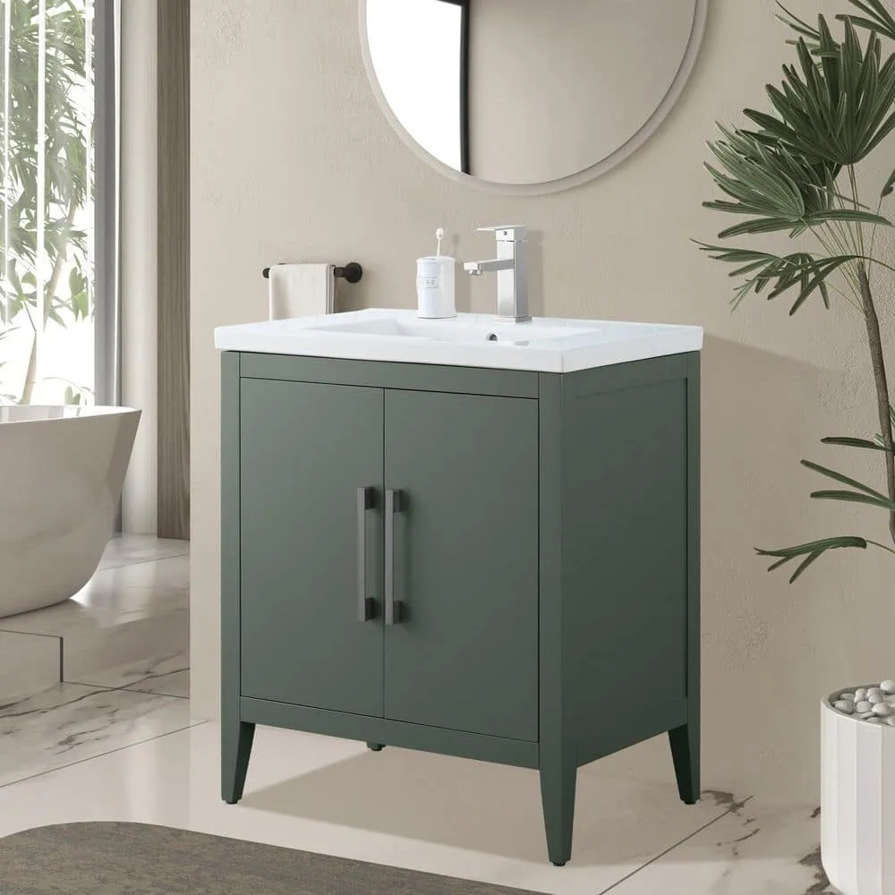Vanity Art 30 in. W x 18.5 in D x 34 in. H Single Sink Bathroom Vanity Cabinet in Vintage Green with Ceramic Top, photo 3 of 9