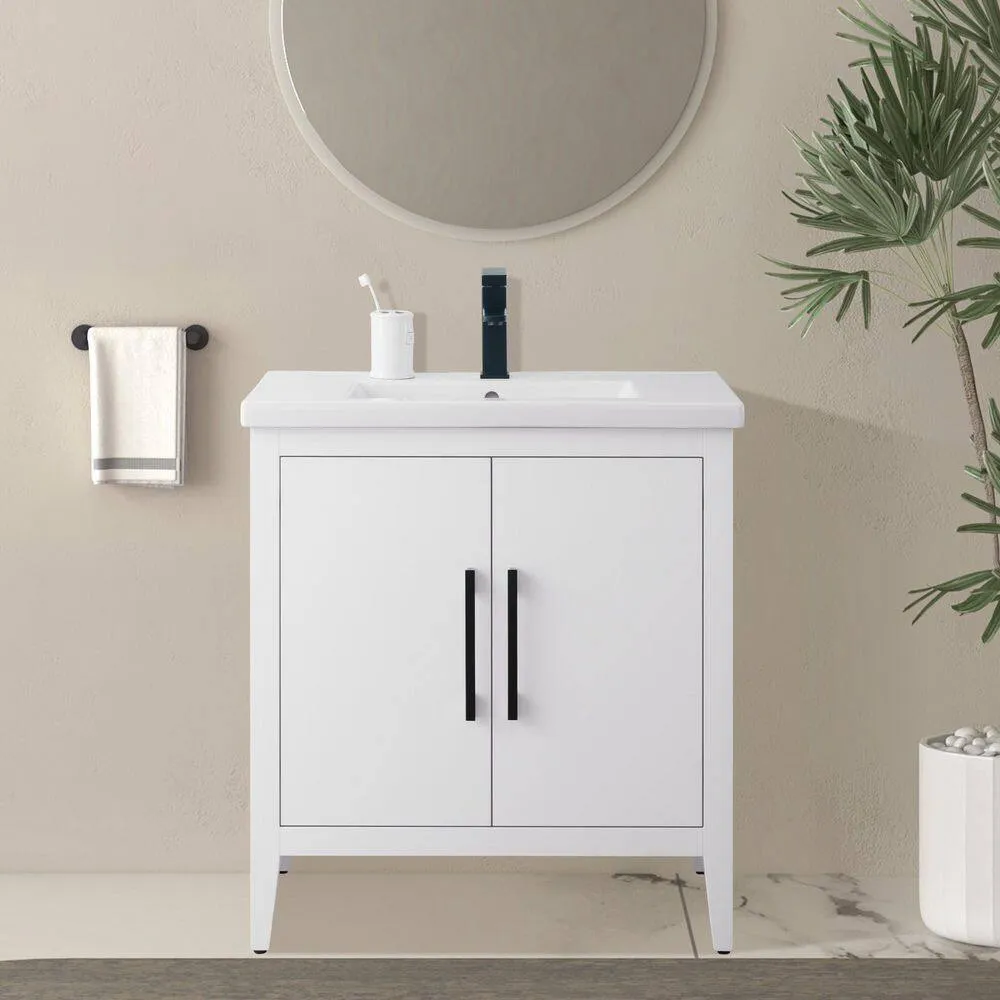 Vanity Art 30 in. W x 18.5 in. D x 34 in. H Single Sink Bathroom Vanity Cabinet in White with Ceramic Top, photo 8 of 8