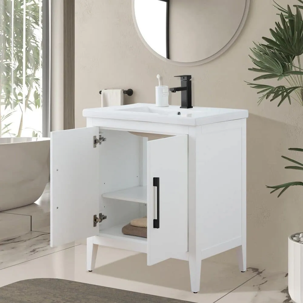 Vanity Art 30 in. W x 18.5 in. D x 34 in. H Single Sink Bathroom Vanity Cabinet in White with Ceramic Top, photo 3 of 8