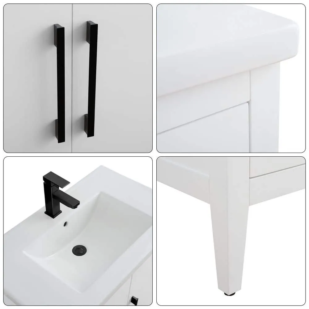 Vanity Art 30 in. W x 18.5 in. D x 34 in. H Single Sink Bathroom Vanity Cabinet in White with Ceramic Top, photo 7 of 8