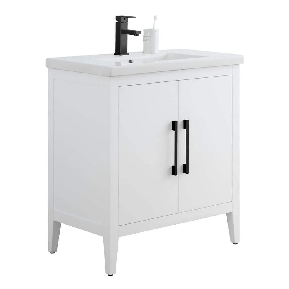 Vanity Art 30 in. W x 18.5 in. D x 34 in. H Single Sink Bathroom Vanity Cabinet in White with Ceramic Top, photo 5 of 8