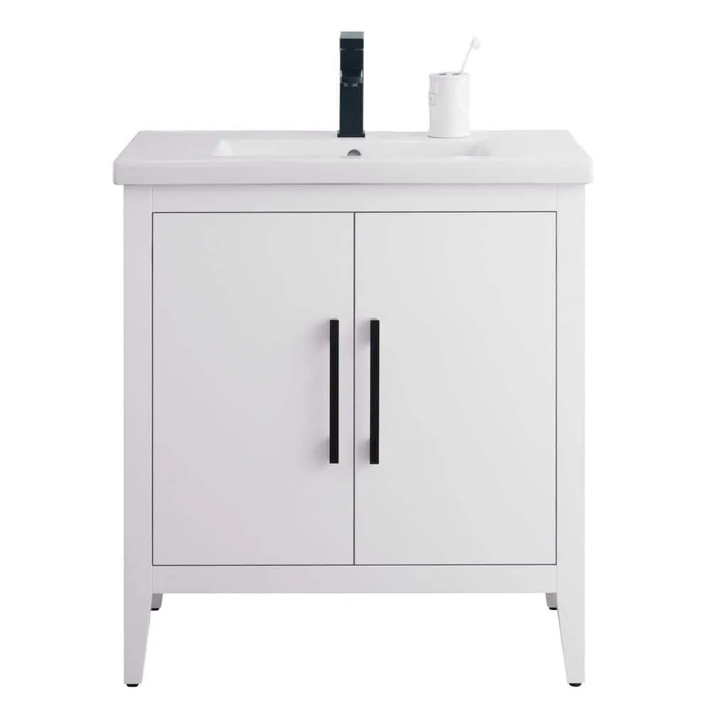 Vanity Art 30 in. W x 18.5 in. D x 34 in. H Single Sink Bathroom Vanity Cabinet in White with Ceramic Top, photo 4 of 8
