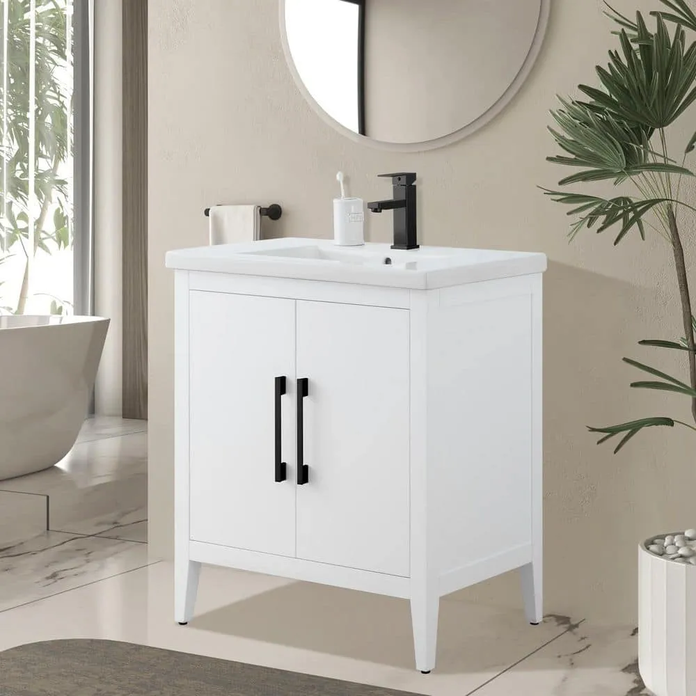 Vanity Art 30 in. W x 18.5 in. D x 34 in. H Single Sink Bathroom Vanity Cabinet in White with Ceramic Top, photo 2 of 8