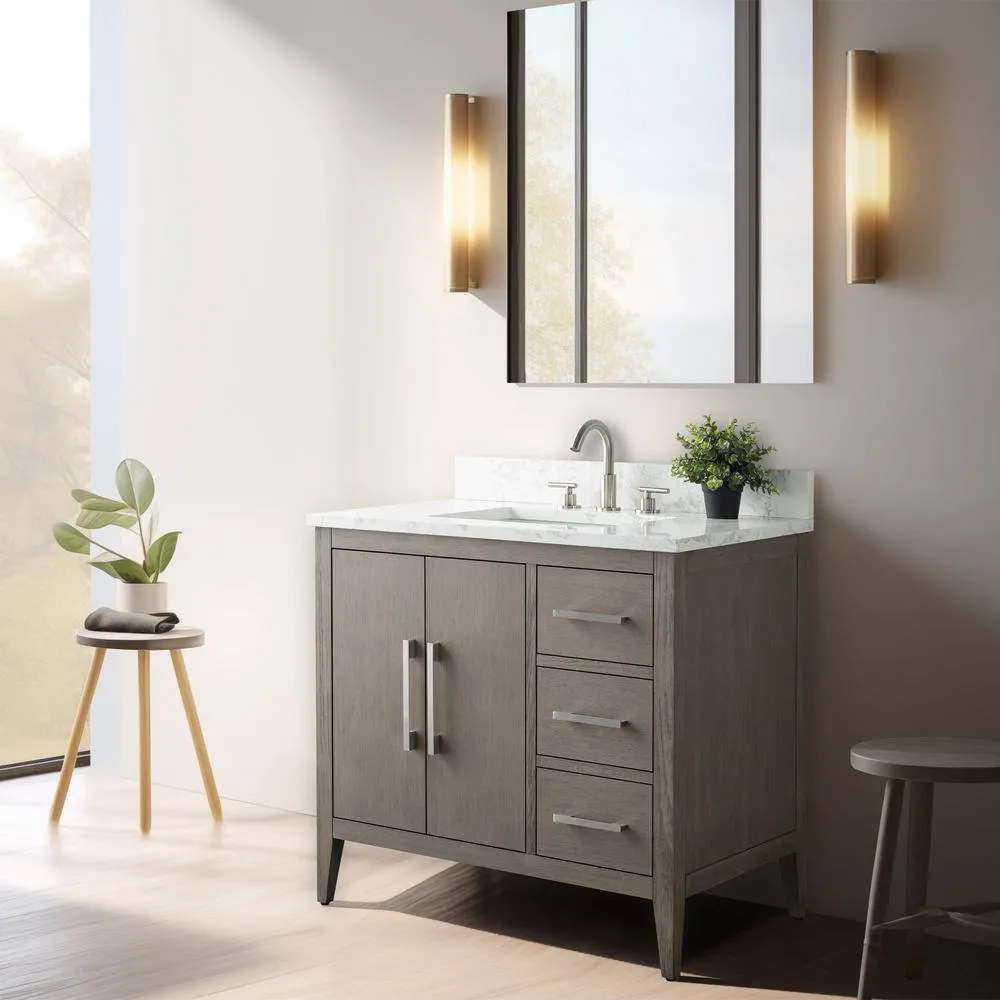 Vanity Art 36 in. W x 22 in. D x 34 in. H Single Sink Bathroom Vanity Cabinet in Driftwood Gray with Engineered Marble Top, photo 14 of 14
