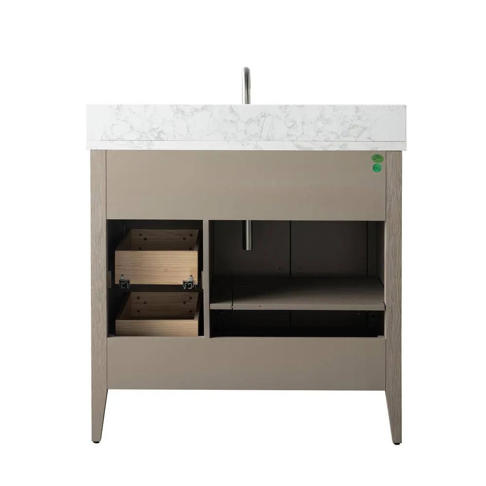 Vanity Art 36 in. W x 22 in. D x 34 in. H Single Sink Bathroom Vanity Cabinet in Driftwood Gray with Engineered Marble Top, photo 6 of 14