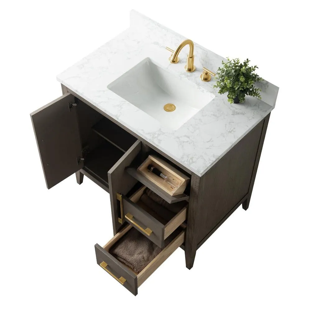 Vanity Art 36 in. W x 22 in. D x 34 in. H Single-Sink Bath Vanity in Driftwood Gray with Engineered Marble Top in Arabescato White, photo 8 of 9