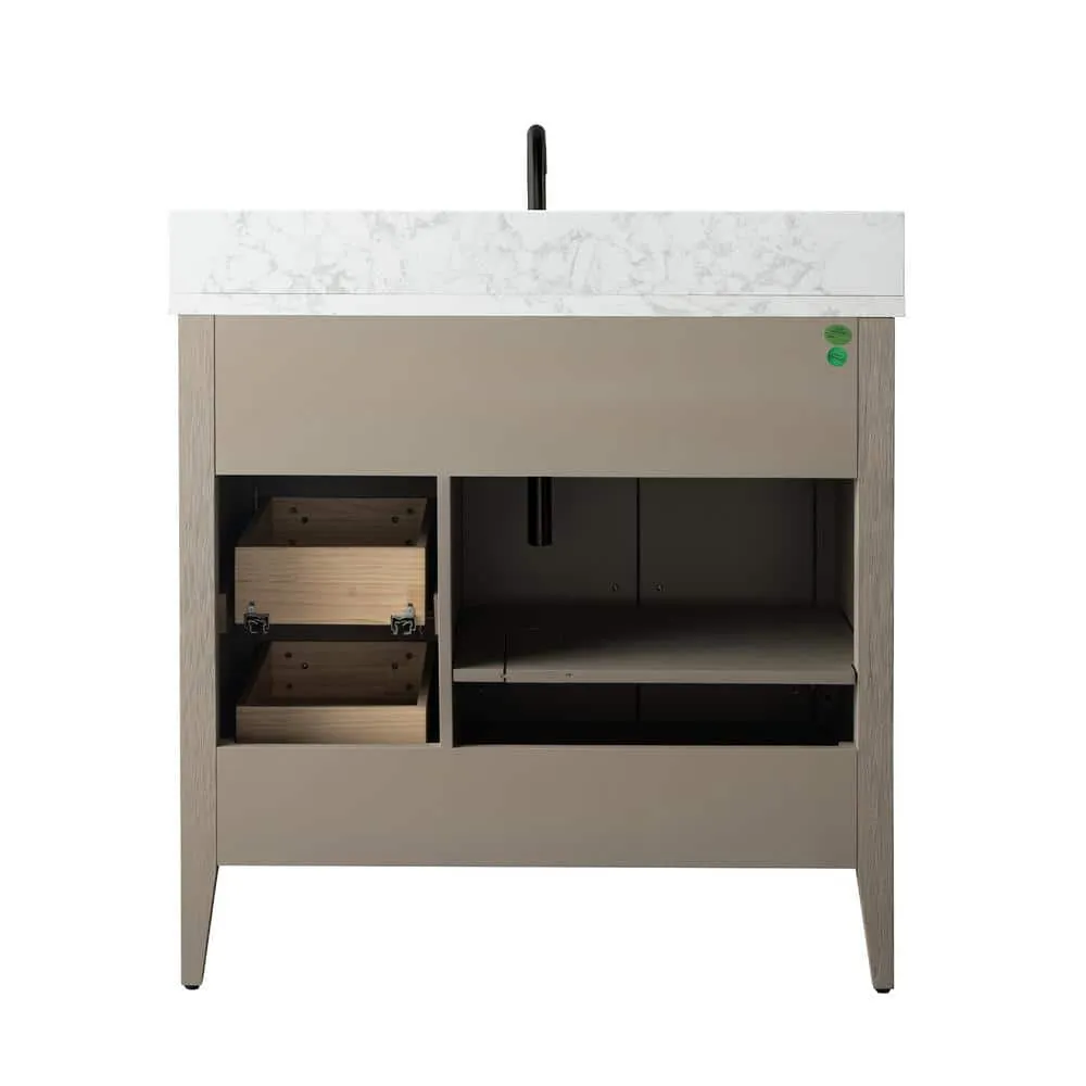 Vanity Art 36 in. W x 22 in. D x 34 in. H Single-Sink Bath Vanity in Driftwood Gray with Engineered Marble Top in Arabescato White, photo 6 of 14