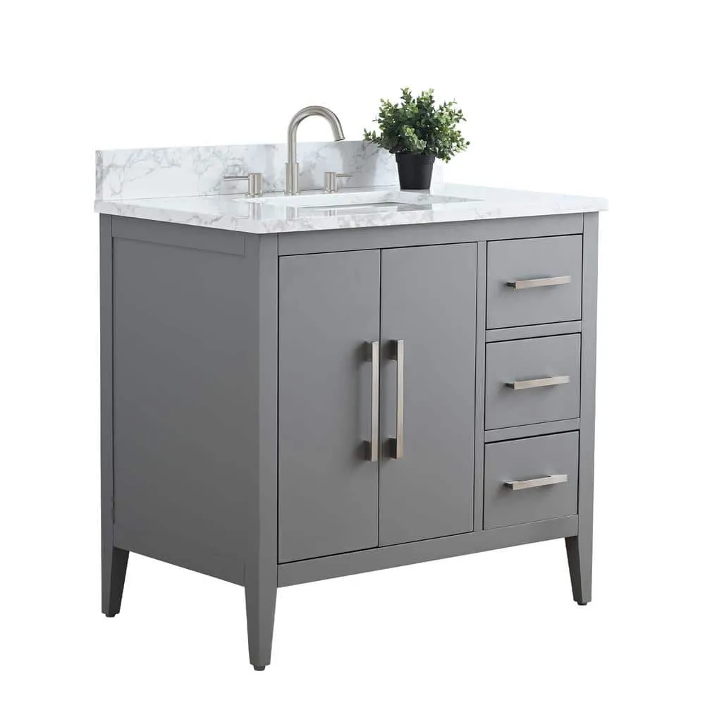 Vanity Art 36 in. W x 22 in. D x 34 in. H Single Sink Bathroom Vanity Cabinet in Cashmere Gray with Engineered Marble Top in White, photo 10 of 14