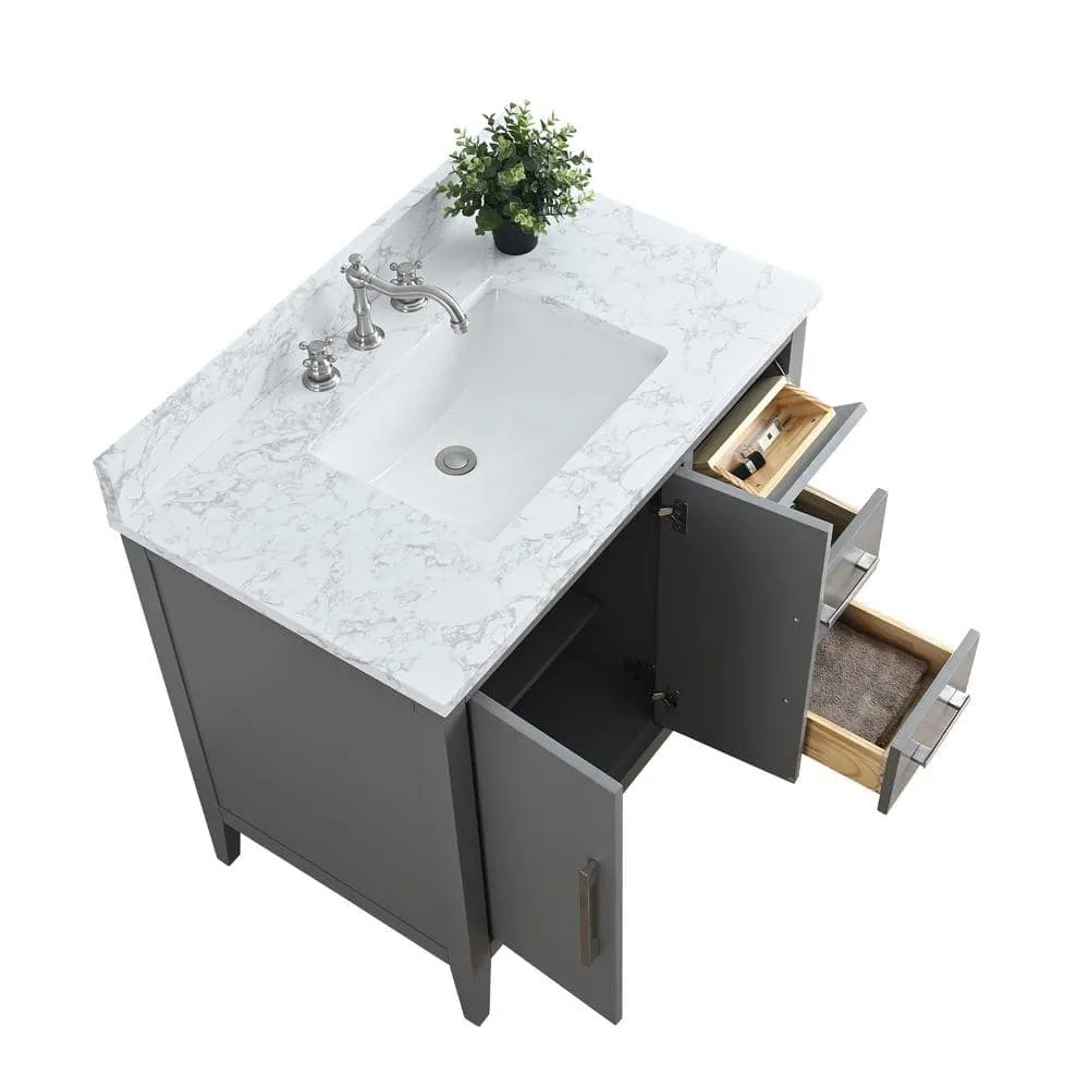 Vanity Art 36 in. W x 22 in. D x 34 in. H Single Sink Bathroom Vanity Cabinet in Cashmere Gray with Engineered Marble Top in White, photo 11 of 14