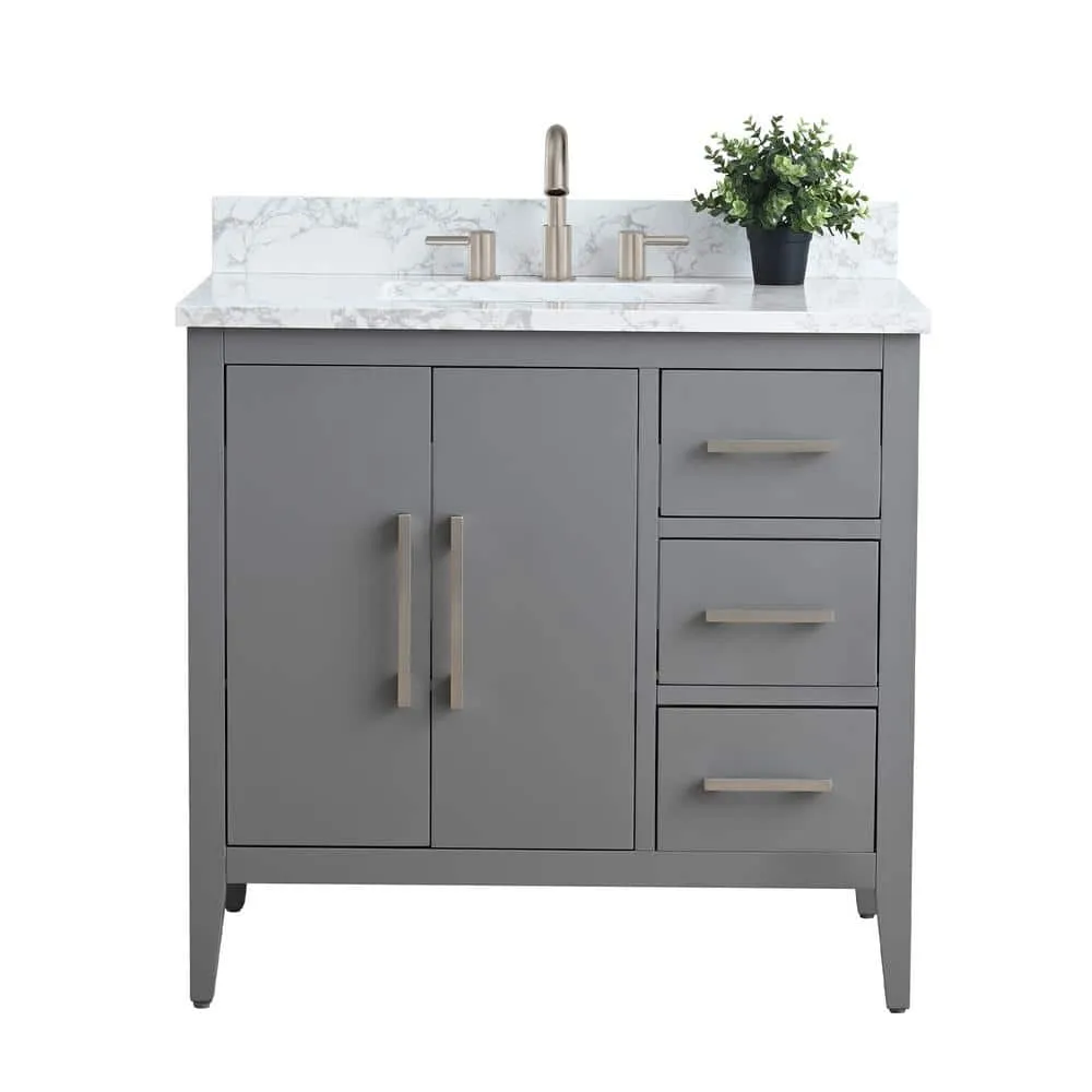 Vanity Art 36 in. W x 22 in. D x 34 in. H Single Sink Bathroom Vanity Cabinet in Cashmere Gray with Engineered Marble Top in White, photo 9 of 14