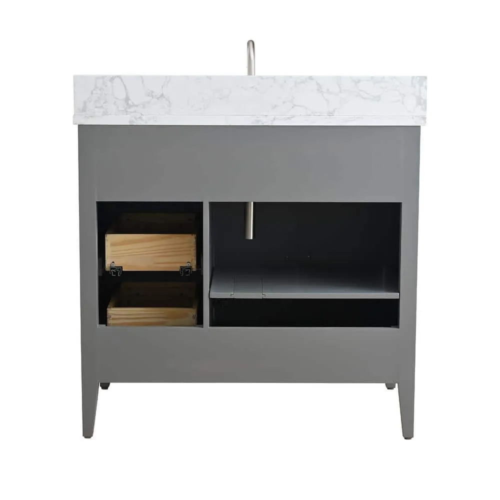 Vanity Art 36 in. W x 22 in. D x 34 in. H Single Sink Bathroom Vanity Cabinet in Cashmere Gray with Engineered Marble Top in White, photo 6 of 14