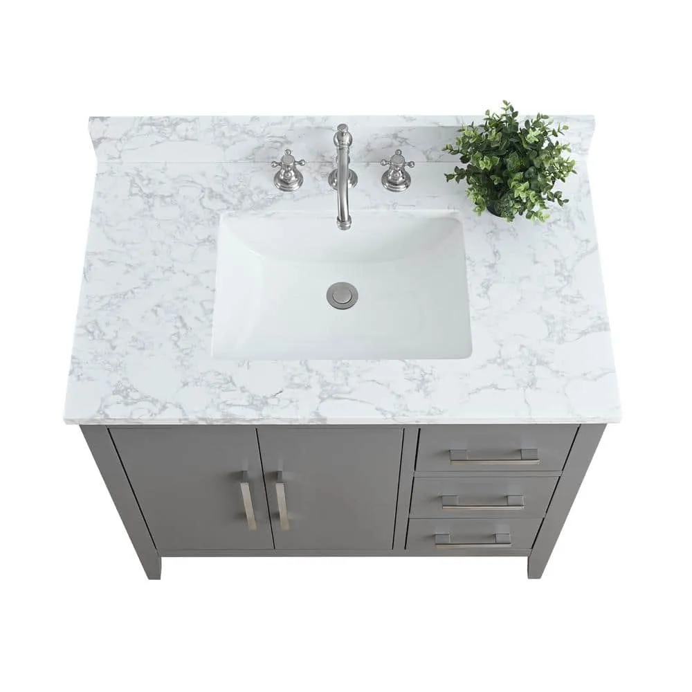 Vanity Art 36 in. W x 22 in. D x 34 in. H Single Sink Bathroom Vanity Cabinet in Cashmere Gray with Engineered Marble Top in White, photo 4 of 14