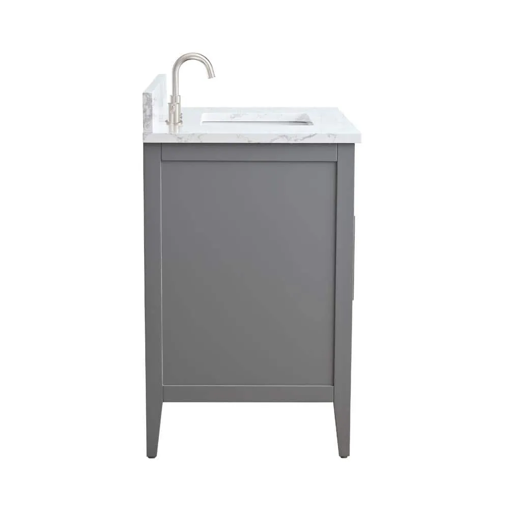 Vanity Art 36 in. W x 22 in. D x 34 in. H Single Sink Bathroom Vanity Cabinet in Cashmere Gray with Engineered Marble Top in White, photo 2 of 14