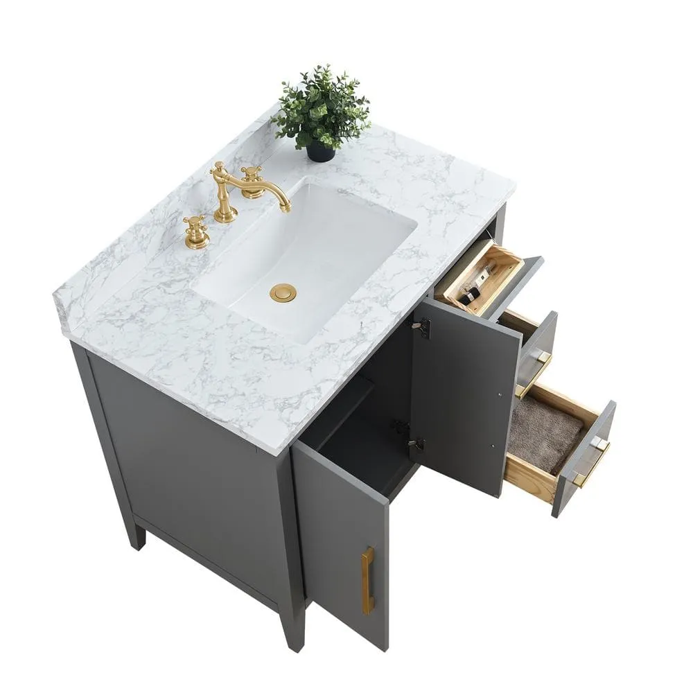 Vanity Art 36 in. W x 22 in. D x 34 in. H Single Sink Bathroom Vanity Cabinet in Cashmere Gray with Engineered Marble Top, photo 5 of 14