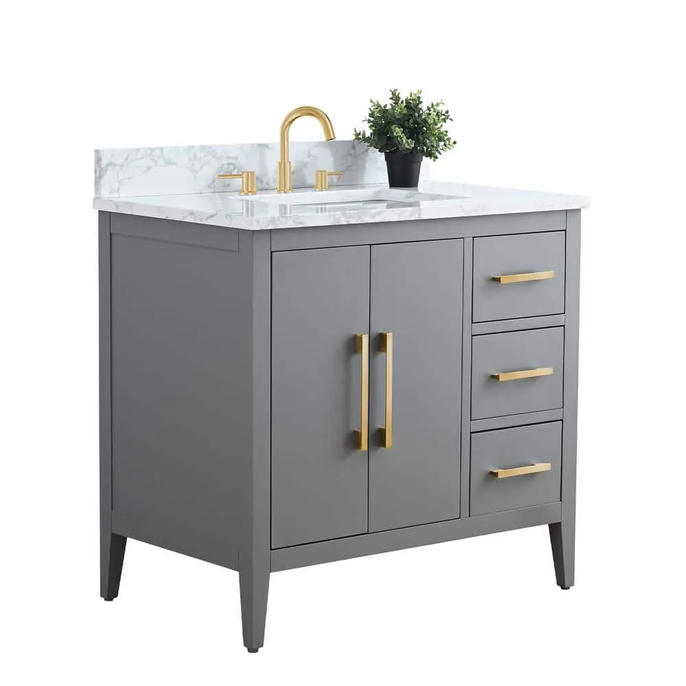 Vanity Art 36 in. W x 22 in. D x 34 in. H Single Sink Bathroom Vanity Cabinet in Cashmere Gray with Engineered Marble Top, photo 10 of 14