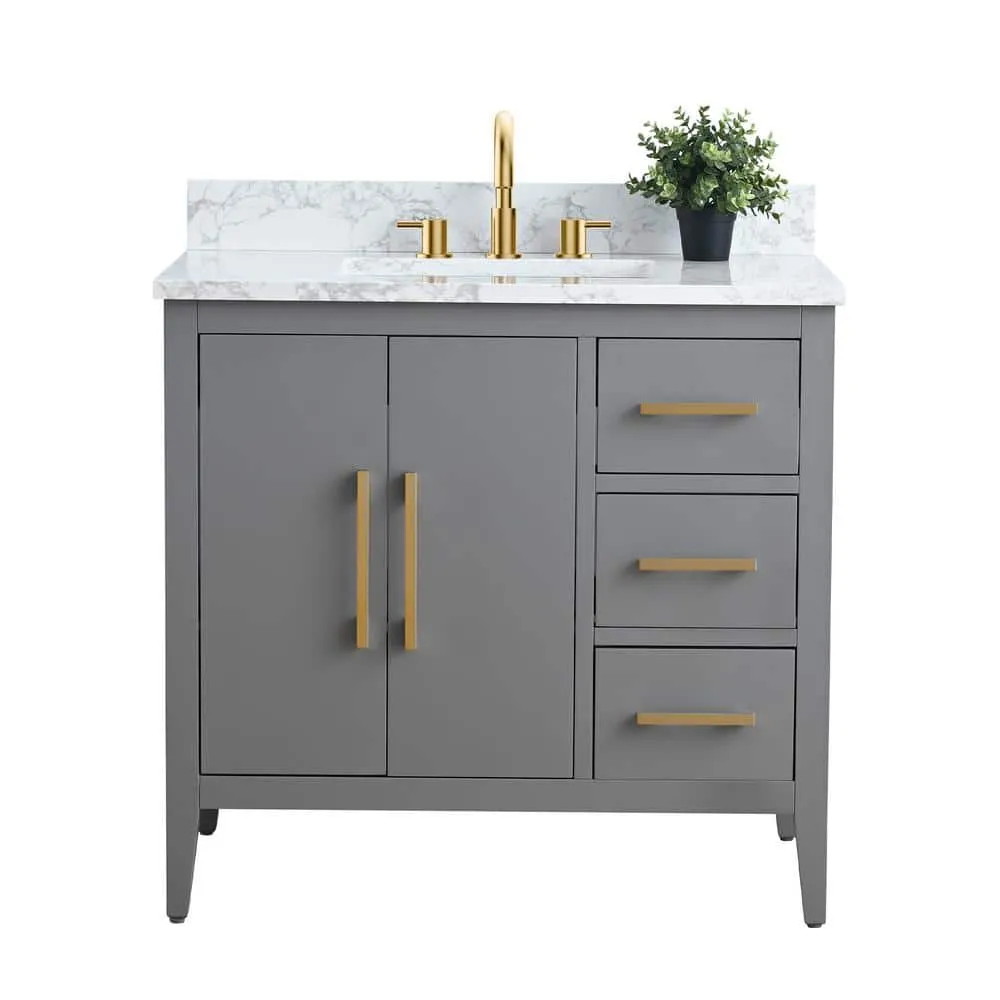 Vanity Art 36 in. W x 22 in. D x 34 in. H Single Sink Bathroom Vanity Cabinet in Cashmere Gray with Engineered Marble Top, photo 9 of 14