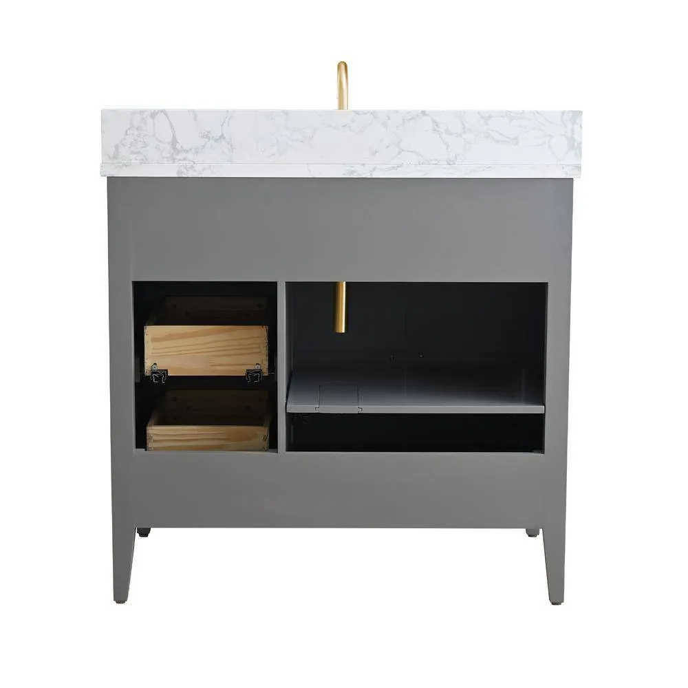 Vanity Art 36 in. W x 22 in. D x 34 in. H Single Sink Bathroom Vanity Cabinet in Cashmere Gray with Engineered Marble Top, photo 6 of 14