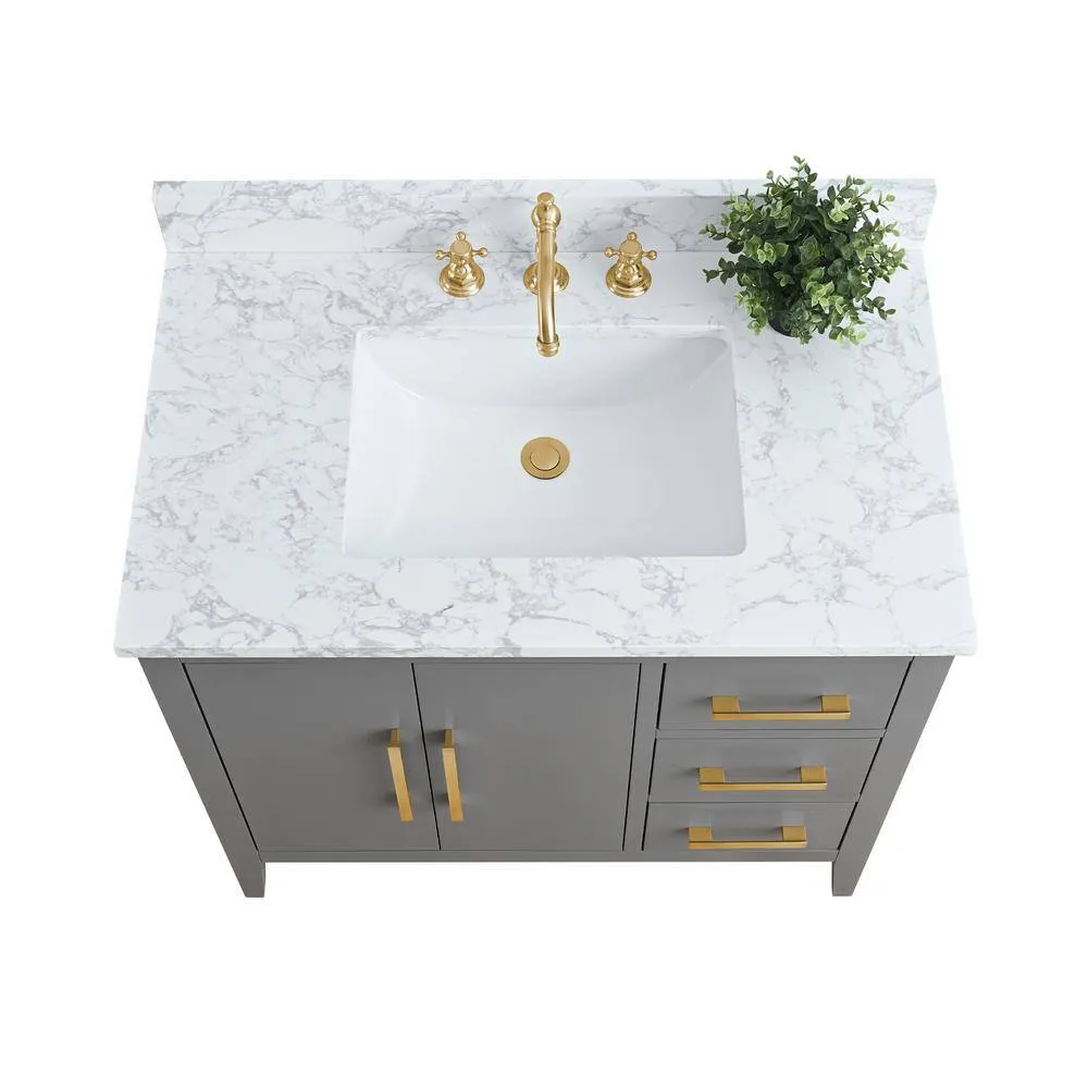 Vanity Art 36 in. W x 22 in. D x 34 in. H Single Sink Bathroom Vanity Cabinet in Cashmere Gray with Engineered Marble Top, photo 4 of 14