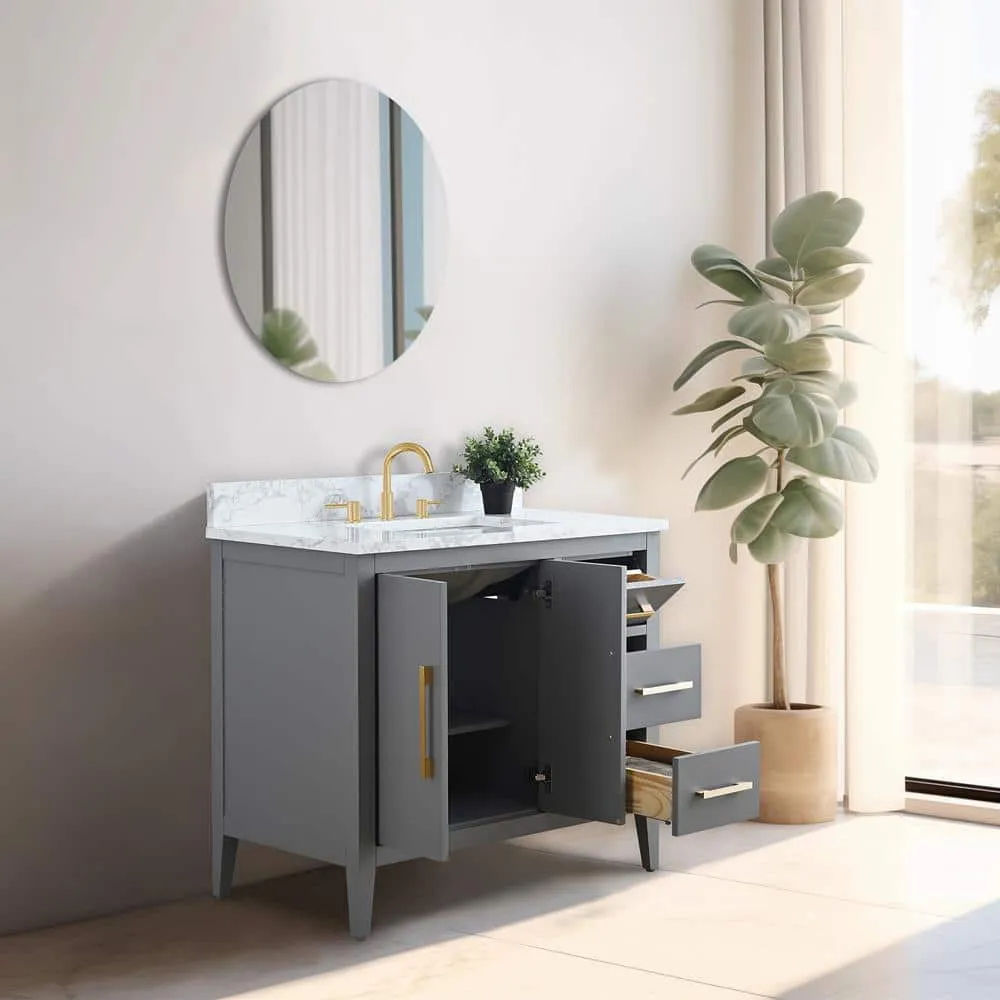 Vanity Art 36 in. W x 22 in. D x 34 in. H Single Sink Bathroom Vanity Cabinet in Cashmere Gray with Engineered Marble Top, photo 8 of 14