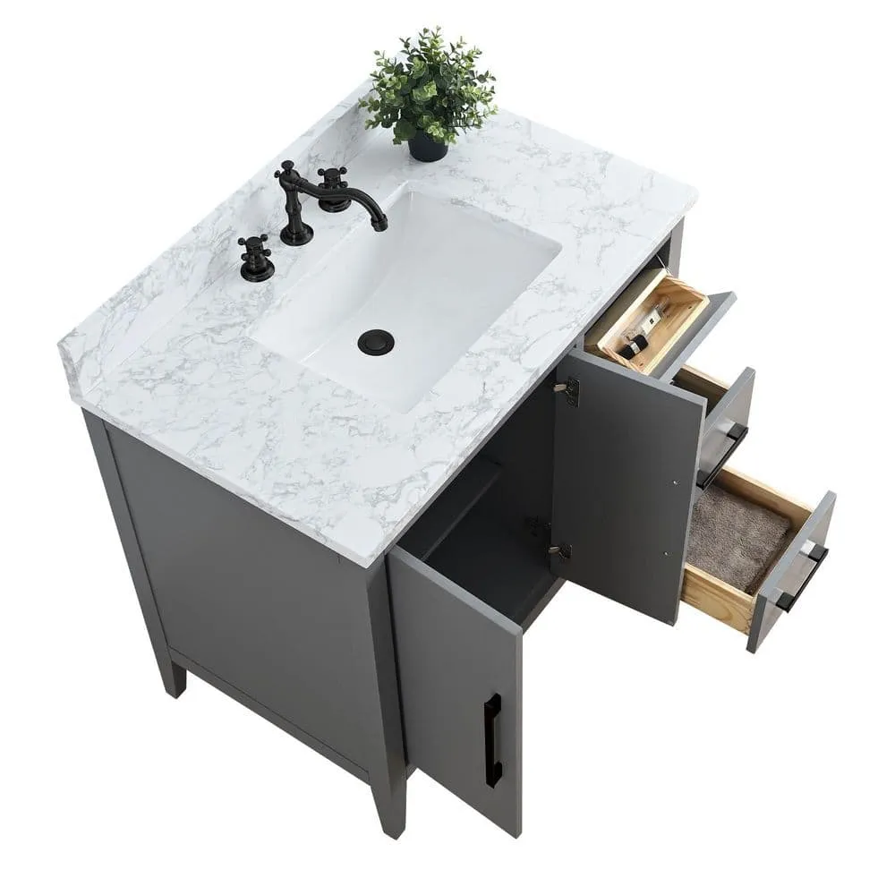 Vanity Art 36 in. W x 22 in. D x 34 in. H Single Sink Bathroom Vanity Cabinet in Cashmere Gray with Engineered Marble Top, photo 8 of 9