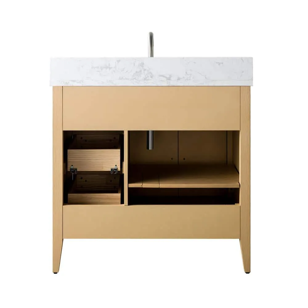 Vanity Art 36 in. W. x 22 in. D x 34 in. H Single Sink Bathroom Vanity Cabinet in Natural Oak with Engineered Marble Top in White, photo 6 of 14
